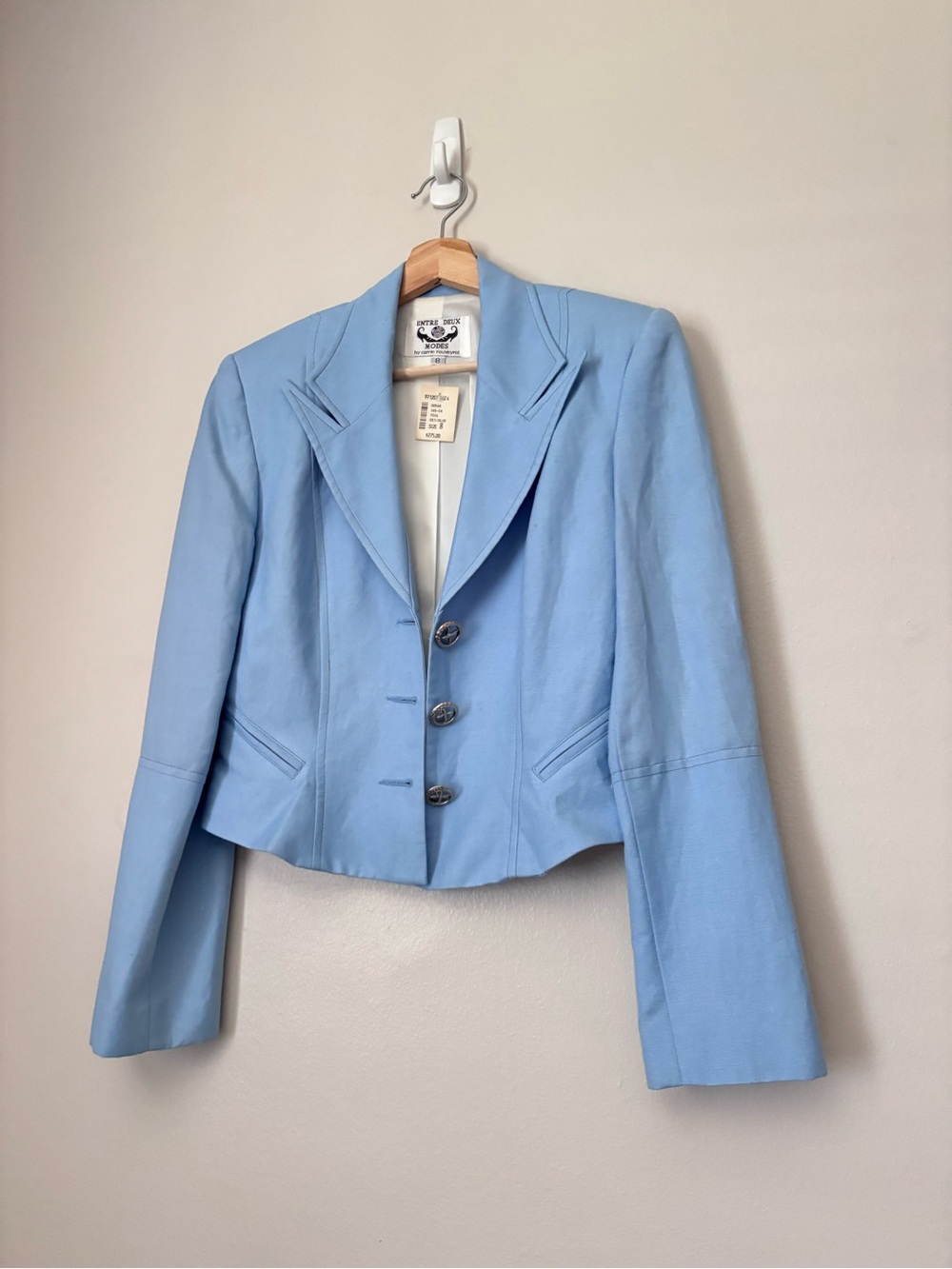 Vintage Bolero Western Cropped Sky Blue Linen Blend Jacket